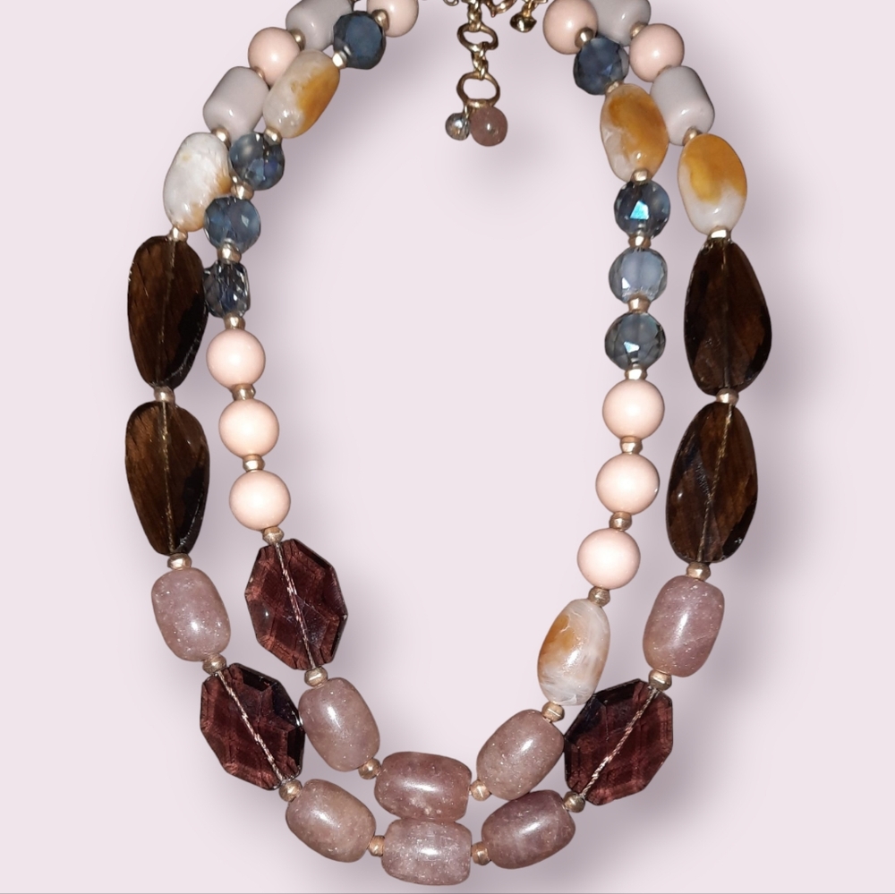Loft Gemstone multistrand necklace signed crackle quartz faceted crystal beaded